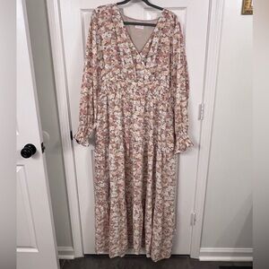 Pink Lily Floral Long Sleeve Maxi Dress